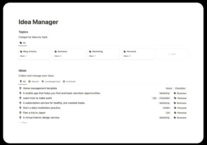 Notion Idea Manager