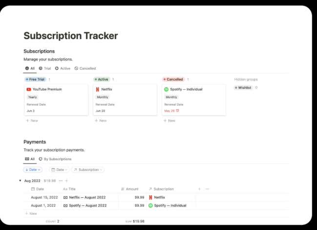 Notion Subscription Tracker